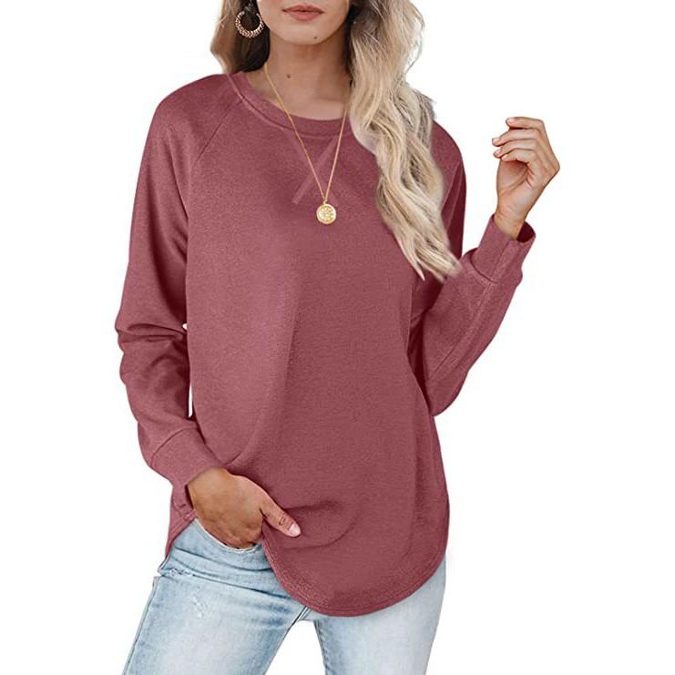 Women's Fashion Casual Colour T-Shirt Round Neck Loose Plunging Sleeve Top
