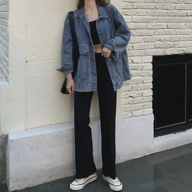 Women's Korean-Style Loose Denim Jacket, Versatile Harajuku Retro Long Sleeve for Spring/Autumn - Perfect for Students