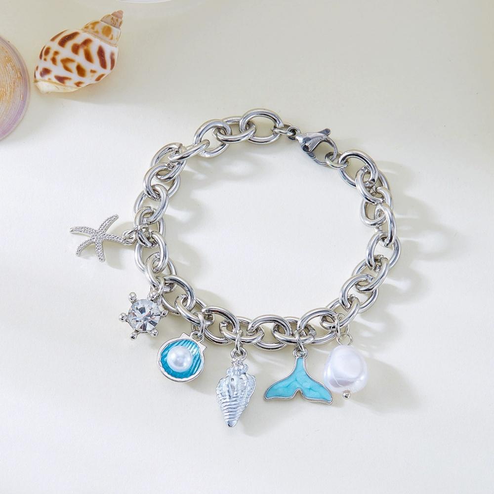New Geometry Sea Star Conch Simulated-pearl Shell Tail Tassel Bracelet Necklace Women's Fashion Versatile Ocean Style Jewelry
