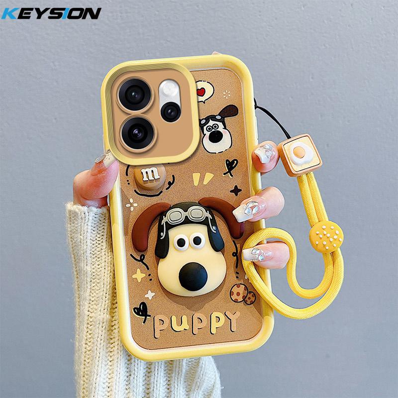 KEYSION Shockproof Case for OPPO Reno15 F 5G with Lanyard Soft Silicone Cute 3D Cartoon Doll Phone Back Cover for OPPO Reno 15F 5G