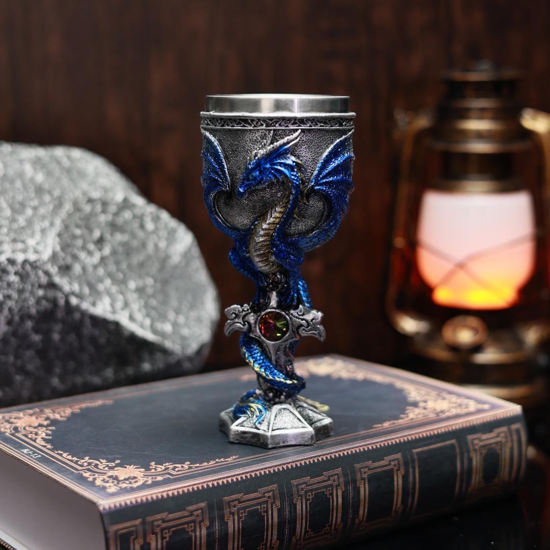 

3D Dragon Warrior Red Wine Goblet - Stainless Steel Western Dragon Design