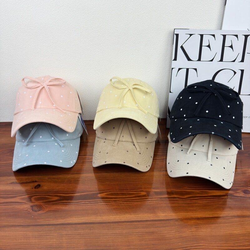Fashion Hat Korean black and white polka dot bow baseball cap female versatile sweet cute niche design show face small cap