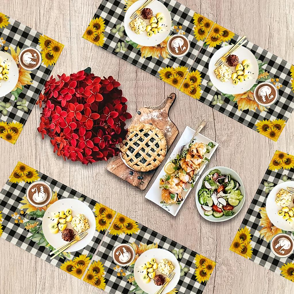 4/6pcs Set, Sunflower-Themed Kitchen Heat-Resistant Table Mats for Spring And Summer, Preventing Water, Oil, And Burns, Living Room Tablecloth