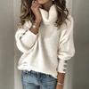 Women's Autumn Winter European and American Style Solid Color Long Sleeve Sweatshirt High Neck Knit Top