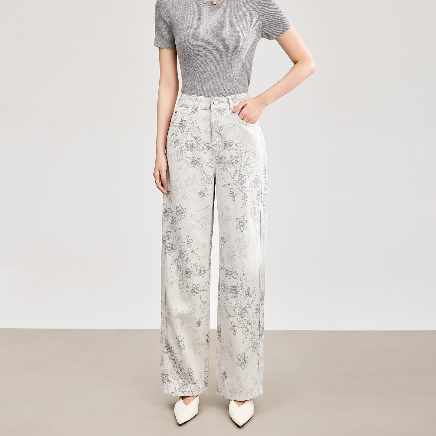 Jinshang Retro Embroidered Jacquard Tencel Cotton Women s Scimitar Jeans for Spring 29