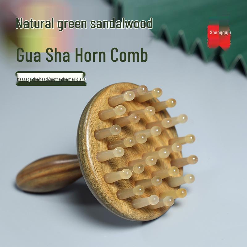 

Green Sandalwood Long Handle Massage Comb & Gua Sha Tool for Scalp & Abdomen