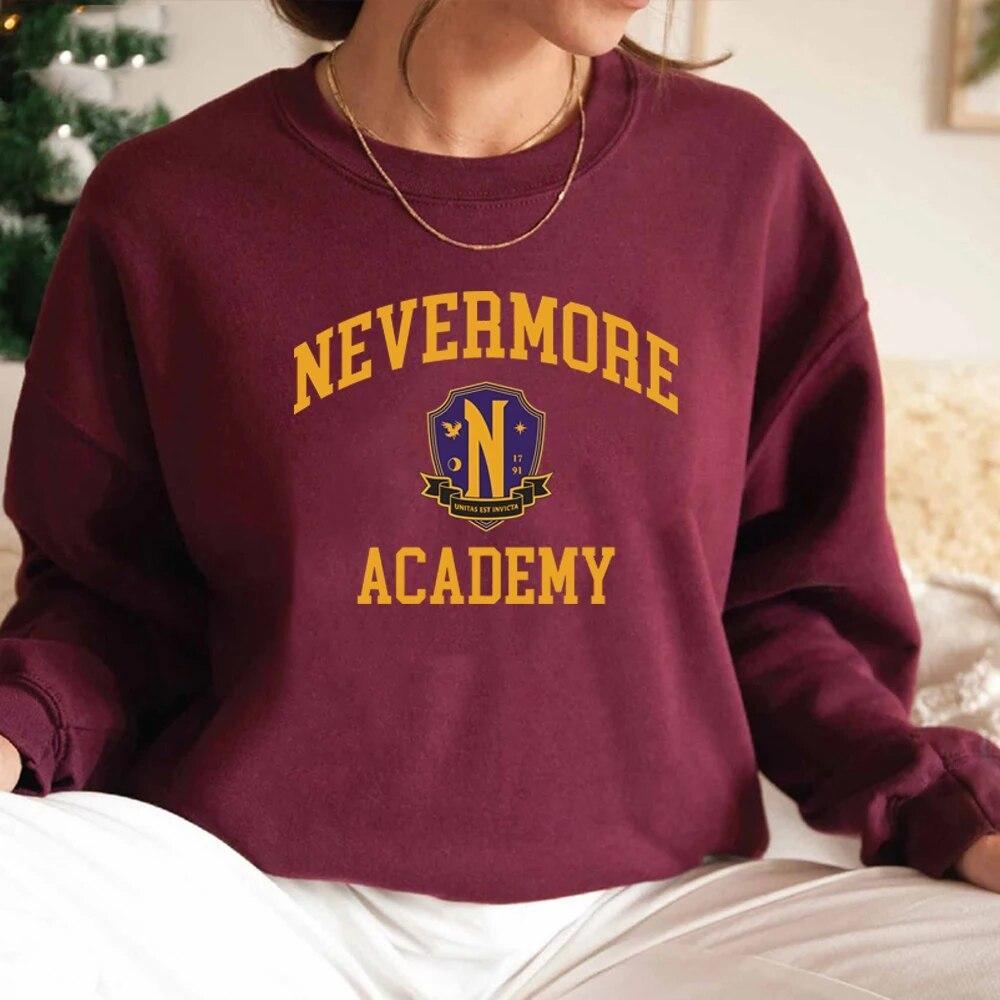 Nevermore Academy Sweatshirt Wednesday Adams Costume Retro Movie Sweater Unisex Crewneck Sweatshirts Casual Pullovers Hoodie Unisex