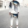 Men Cyan Base Gold Glitter Leopard Splicing Print Long Sleeve Sweatshirt Jogger Pants Two Piece Suit