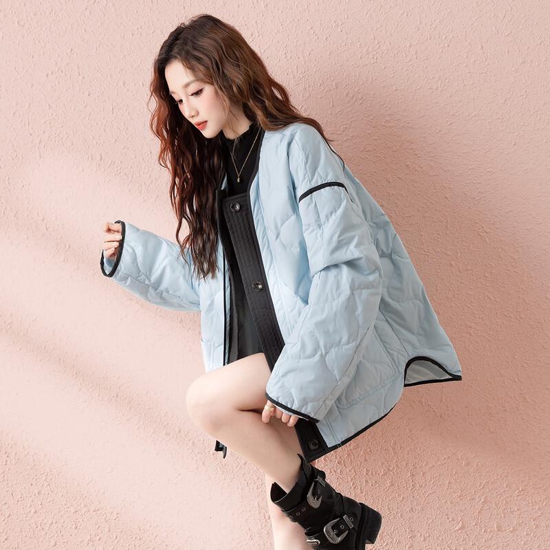 

TonLion Women s 2025 Collarless Diamond Quilted Short Down Jacket M