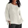 Long Sleeved Round Neck Solid Color Top Cotton and Linen Women’s Blouses & Shirts