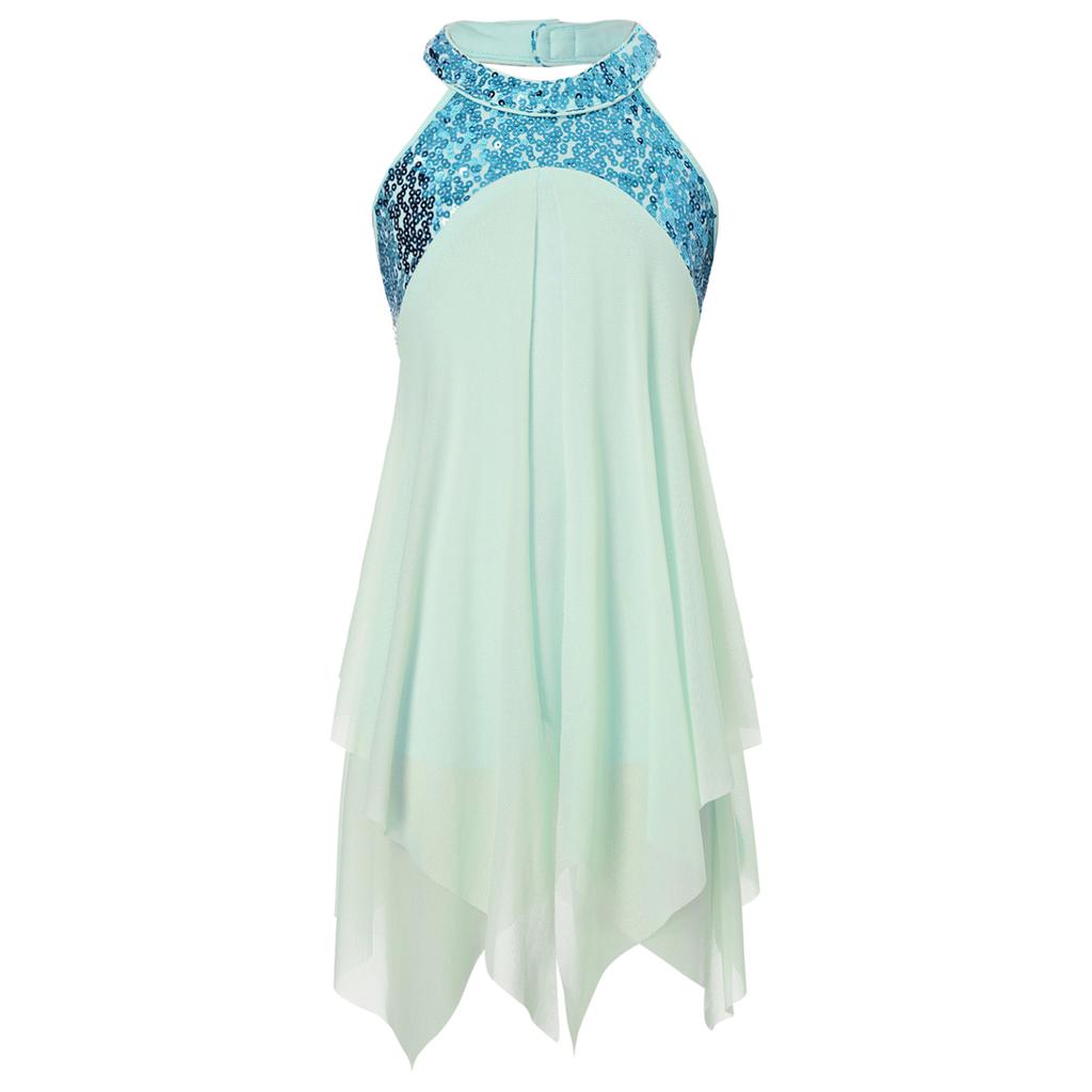 Ohlávka bez rukávů Flitry Criss Cross Back Nepravidelné trikotové šaty Dětské Dívčí Kostýmy moderního lyrického tance