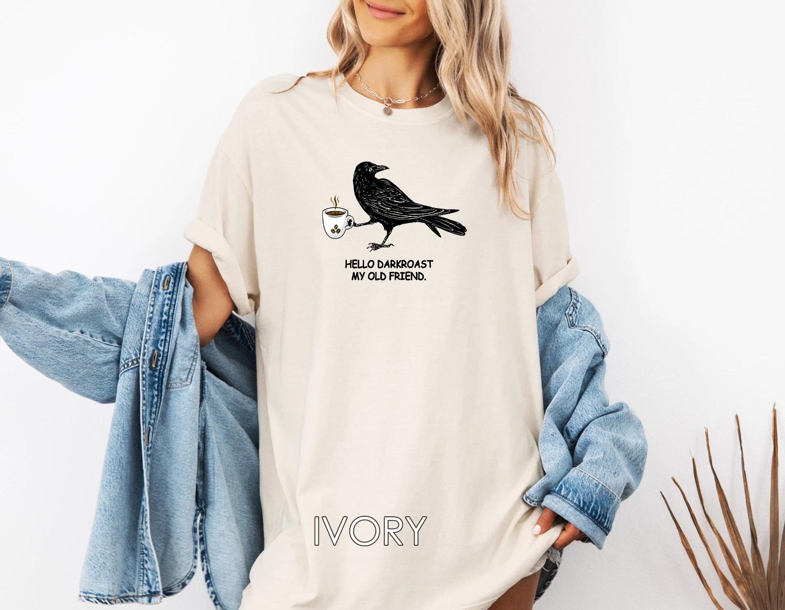 Crow Shirt, Coffee Lover 100% Cotton T-shirt Mens Tees Top, Comfort Colors Shirt, Unisex Garment-Dyed Tee XL