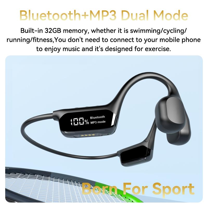 Casque à conduction osseuse Bluetooth 5.4, sans fil, étanche IPX8, pour la natation et le sport, compatible lecteur MP3 avec 32 Go de RAM