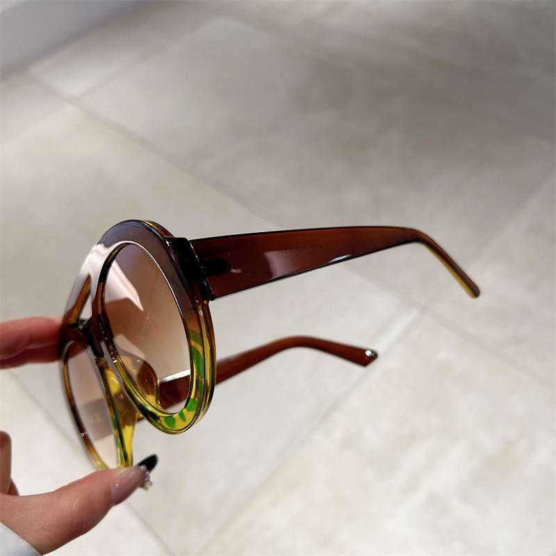 Oversized Round Goggle Men Fashion Double Bridge Gradient Candy Color Women Shades Eyewear Trendy New UV400 Sun Glasses