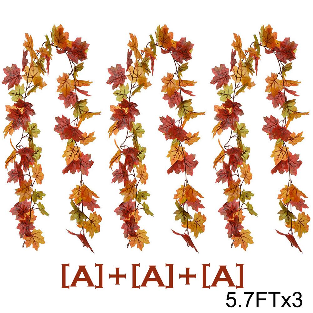 2/3pcs Artificial Maple Leaf Fall Garland Autumn Leaves Hanging Vines Thanksgiving Halloween Wedding Home Decorations 5.7Ft Each