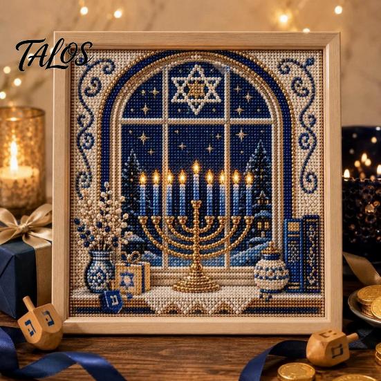 Indoor Garden Decor DIY Hanukkah Pearl Art Kit, 3D Mosaic Bead Craft Set, Creative Holiday Gift for Family Ritual Activity Making Kit Traditional Home