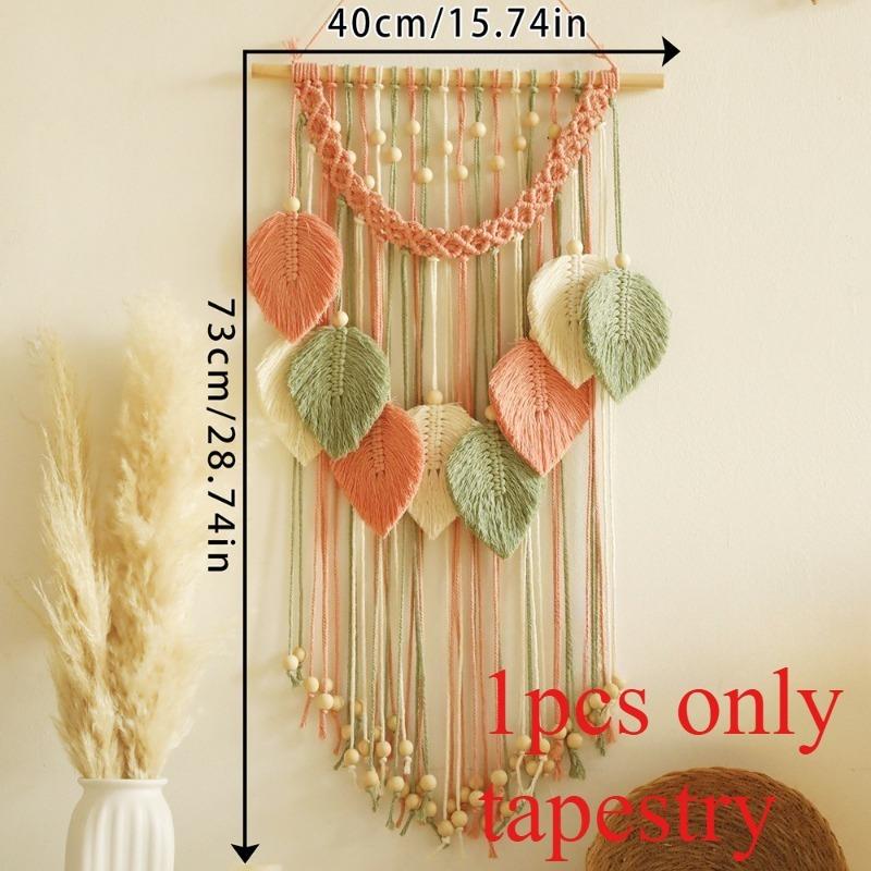 1pcs Bohemian Style Handwoven Wooden Bead Leaf Tapestry Home Bedroom Wall Decoration Pendant