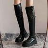 Popular Retro 2025 Autumn and Winter Trend Two Wear Folded Platform Western Boots Thick Heel Knee Boots Knight Boots