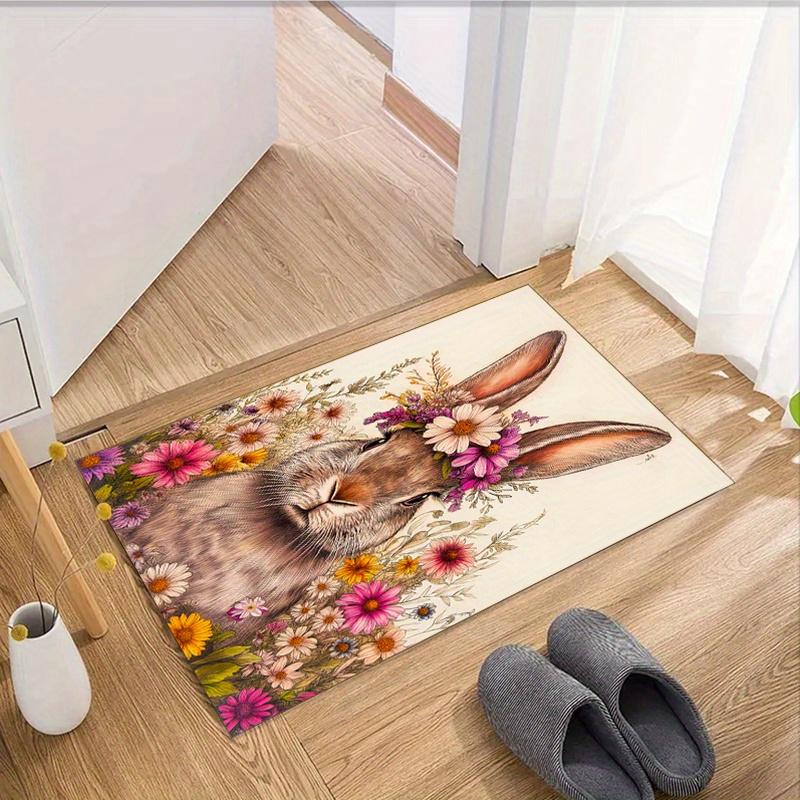 1pc Rabbit Printed Area Rug, Polyester Crystal Velvet, Machine Washable, Versatile for Entryway, Bedroom, Living Room, Game Room