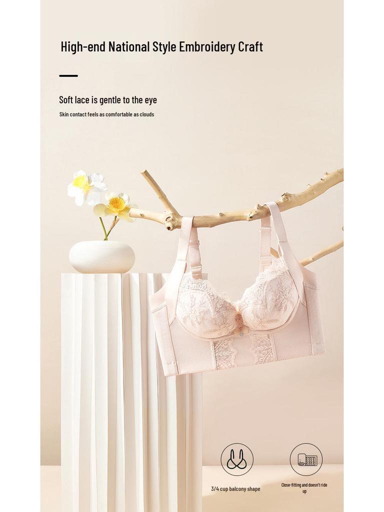 Adjustable Lace Bra - Women's Bust Enhancing, Anti-Side, Thin Cup