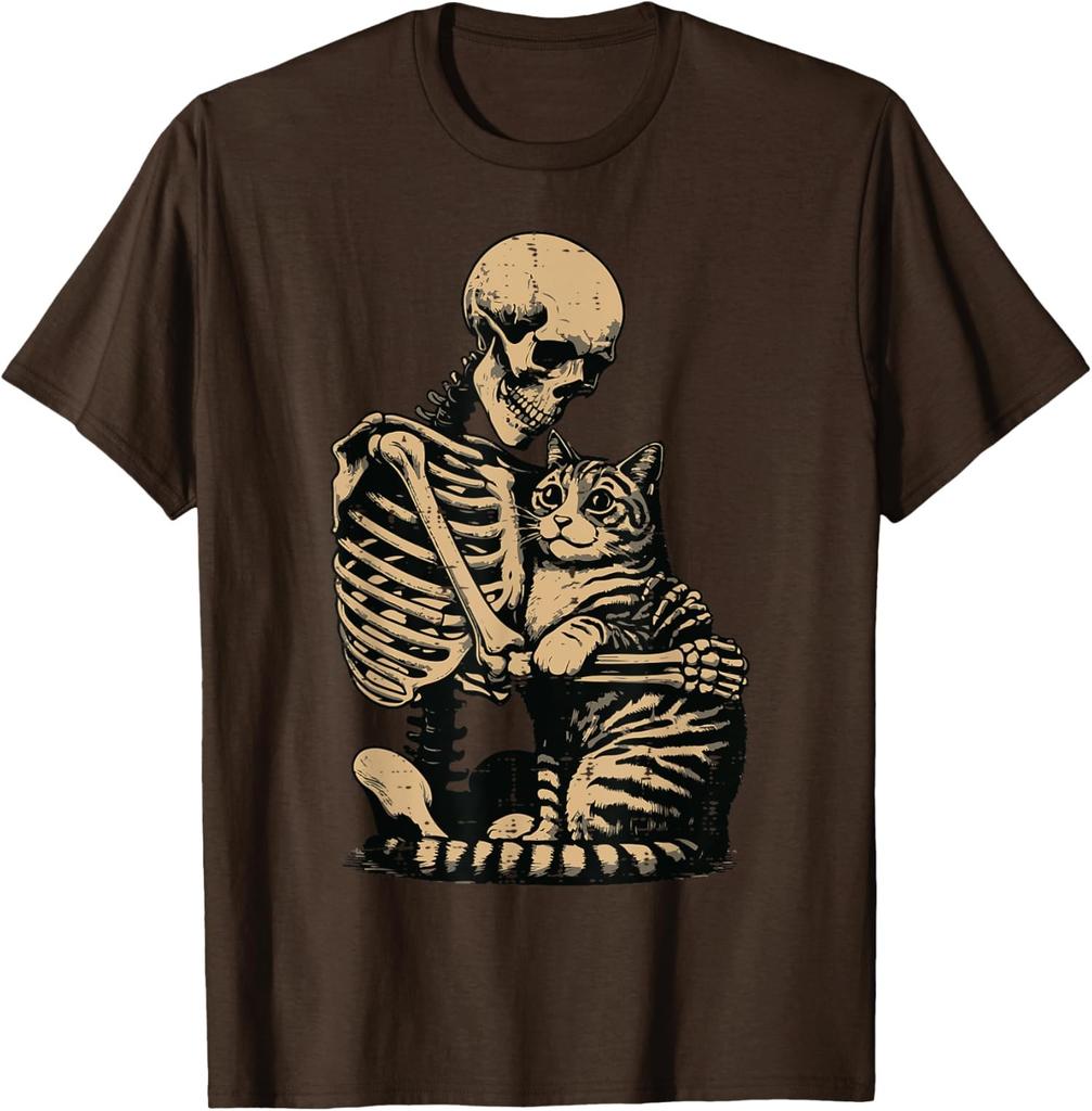 Cat Scary Costume Halloween Skeleton Hugging Funny Unisex Tshirt