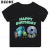 Monsters Inc University Print Cartoon Girls Clothes 1 2 3 4 5 6 7 8 9 Years Birthday Kids T shirt Baby Boys Children T-Shirt