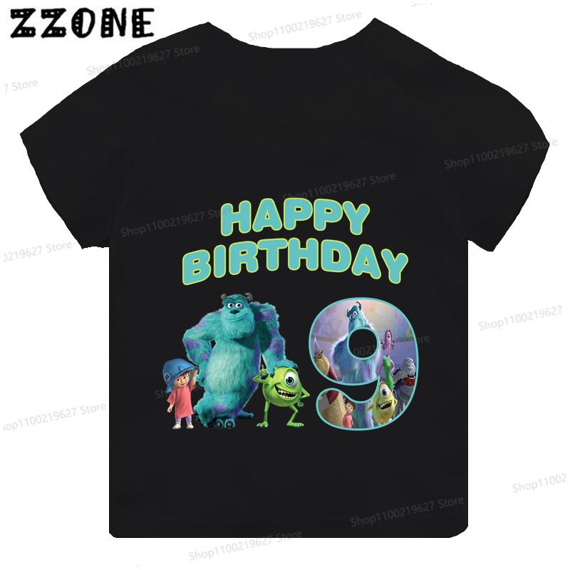 Monsters Inc University Print Cartoon Girls Clothes 1 2 3 4 5 6 7 8 9 Years Birthday Kids T shirt Baby Boys Children T-Shirt