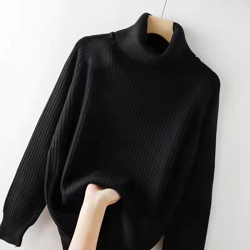 Women's Turtleneck Sweater Fall Winter High Stretch Plus Size Knit Sweater Thick Pullover Knit Bottoming Shirt Knitwear Jumper
