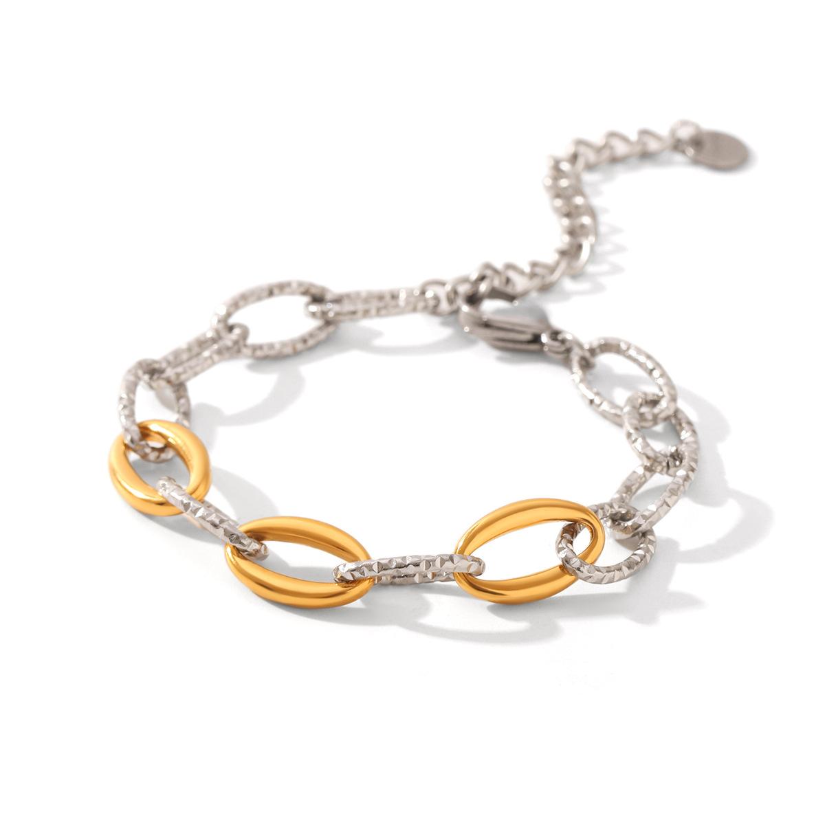

Gold and Silver Color-block O-Chain Bracelet for Women, Niche Design Hammered Titanium Steel Hand Jewelry