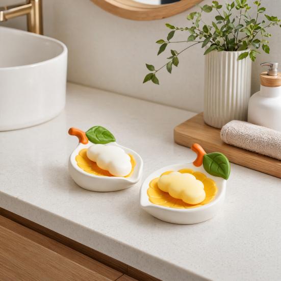 Mýdlenka ve tvaru citronu, se šikmým odtokovým designem, udržuje mýdlo suché, stabilní protiskluzová základna, mýdlenka do koupelny, kuchyně