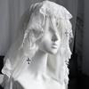 Gothic Style Lolita Tulle Head Cover Cross Pendant Lolita Lace Veil Y2K Wedding Veil  Women
