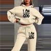 Direct supply, European and American trendy brand fleece sweater sweatpants set, new women's clothing, letter-printed hoodie women's suit