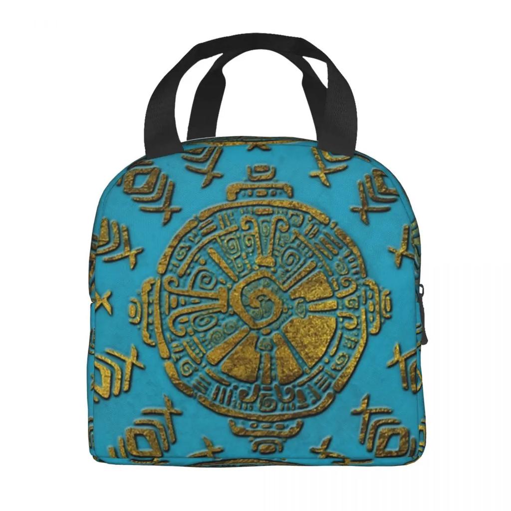 Hunab Ku Mayan Symbol Insulated Lunch Bag for Women Waterproof Mayan Ethnic Thermal Cooler Lunch Tote Beach Camping Travel