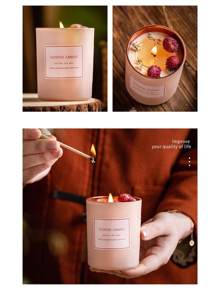 Pink Electroplated Scented Candle with Dried Flowers - Perfect for Parties and Atmosphere Enhancement.