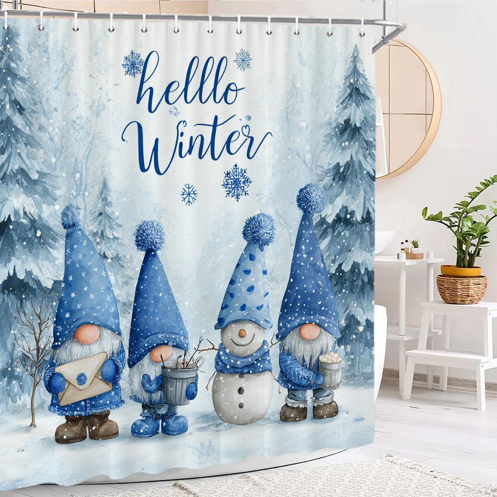Christmas Shower Curtain Print Elf, Santa Claus Shower Partition Hanging Curtain with Hooks Multiple Sizes Machine Washable
