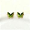 Gradient Color Green Crystal Stone Edged Butterfly Stud Earrings Fashion High-End Versatile Trendy Ear Jewelry
