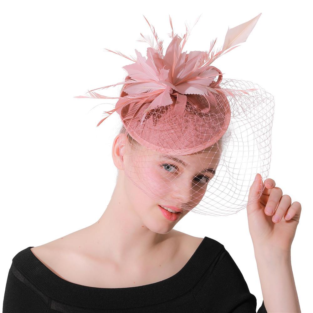 Tiefes Lederpuder Boutique Bankett Netz-Zylinderhut Hanf-Kopfbedeckung Braut Hochzeitskleid Netz Feder