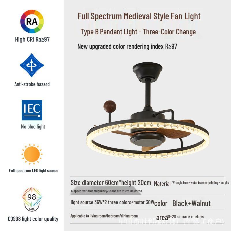 Retro Industrial-Style Ceiling Fan Light for Bedroom or Dining Room