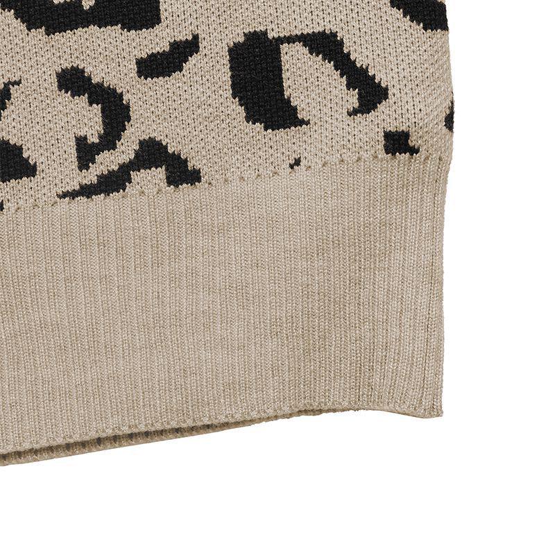 2026 Autumn/Winter Retro Loose Leopard Print Lace Patchwork Knit Sweater for Women