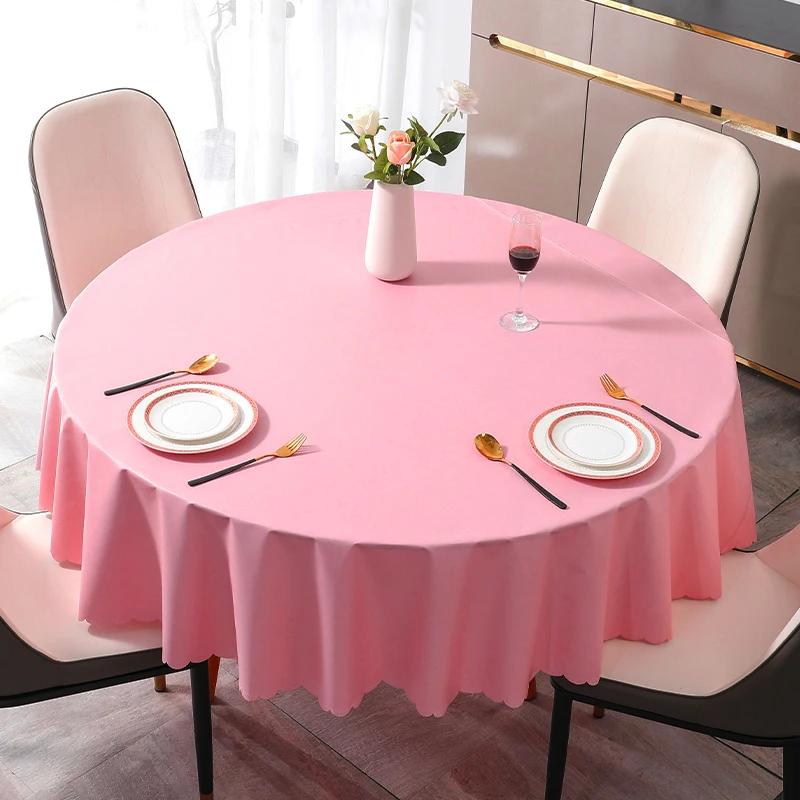 Simple Business Style Solid Color Round Tablecloth Thick Multicolor Table Cover Waterproof Oil Resistant Washable Table Case