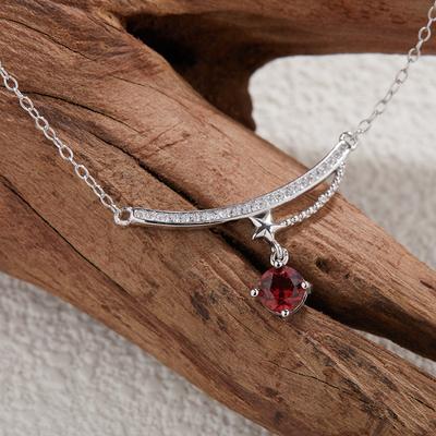S925 Sterling Silver Necklace Set With Natural Garnet Pendant Smile Necklace Light Luxury Gemstone Niche Simple Jewelry