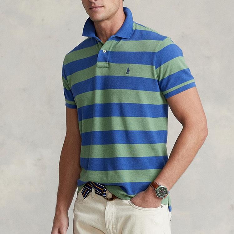 Polo Ralph Lauren SS22 Striped Color Block Slim Fit Short Sleeve Polo Shirt Men Tops Green MNPOKNI1N821585-300