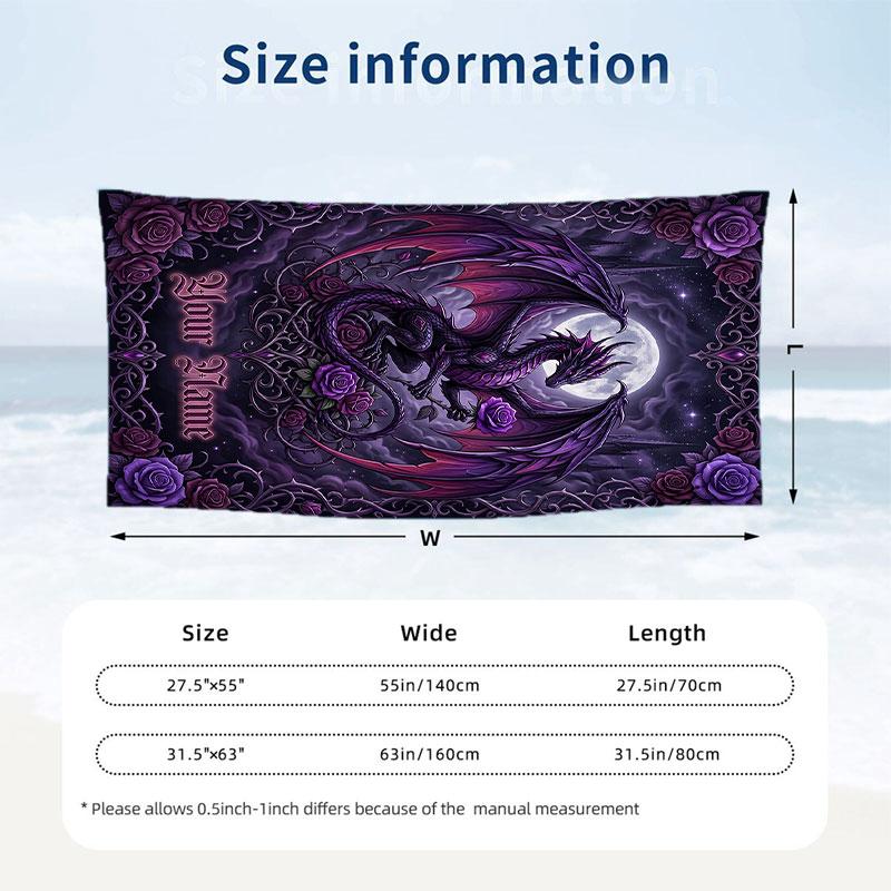 Dragon Phoenix Theme Beach Towel Personalized Custom Name & Text Soft Quick Dry Beach Towel for Swimming Travel