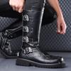 Large Size European Winter Martin Boots Men's High-top British Style Tooling Boots Riding Side Zipper Locomotive Leather Boots
