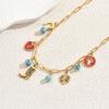 Fashion Style Women's Geometric Necklace, Niche Drip Oil Elements Inlaid with Turquoise Design Collarbone Chain