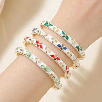 Elegant Enamel Flower Bangle Chinese Style Vintage Cloisonne Bangle  Gifts for Women Girl
