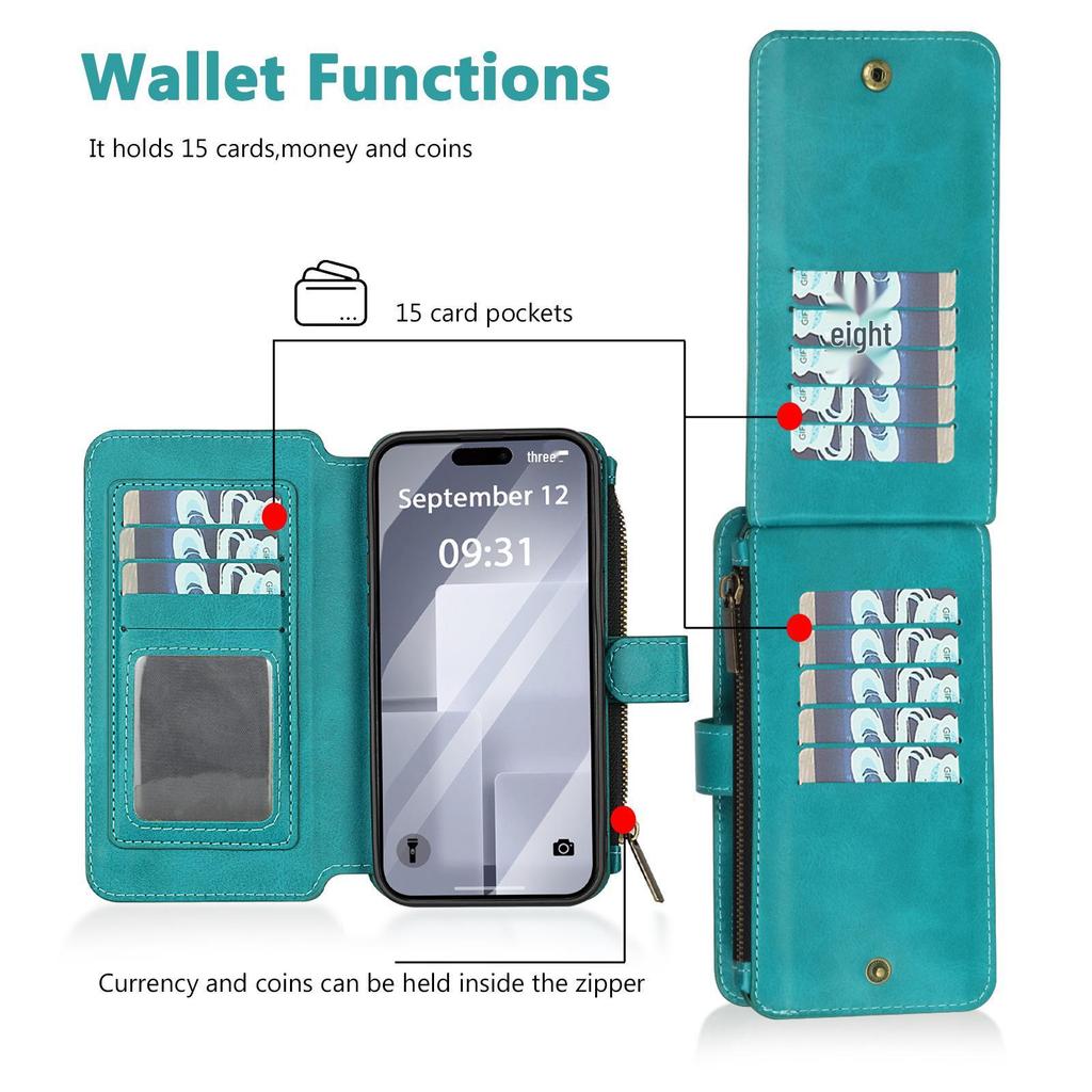 iPhone 16 Pro Multifunction Wallet Leather Case with Detachable Magnetic Cover