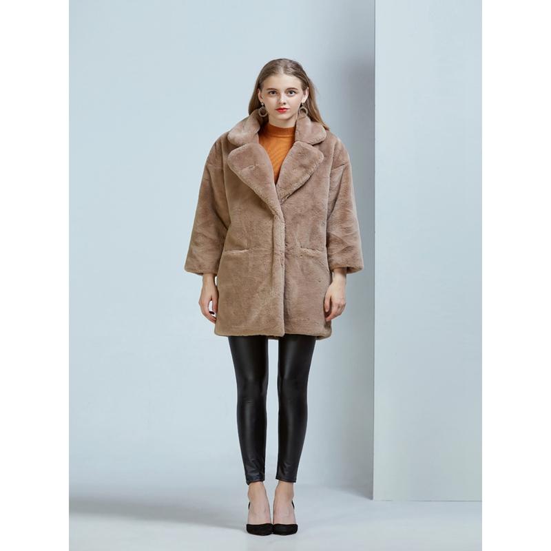 Umělý kožich Ženy Zimní pas Dlouhý rukáv Umělý tenký norkový kožich Silná teplá bunda