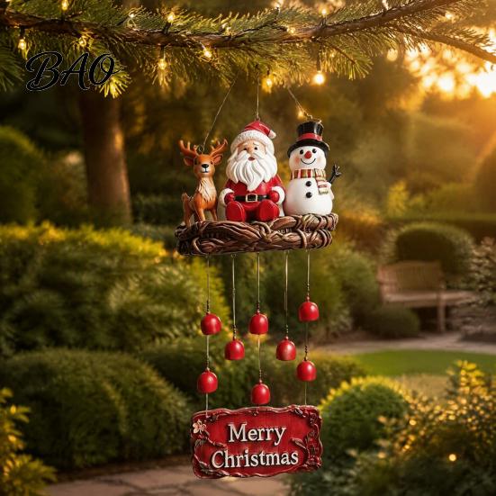 Weather Resistant Garden Bells Christmas Santa Wind Chime, Festive Hanging Ornament, Claus Snowman Elk Holiday Yard Ornaments for Home Chime