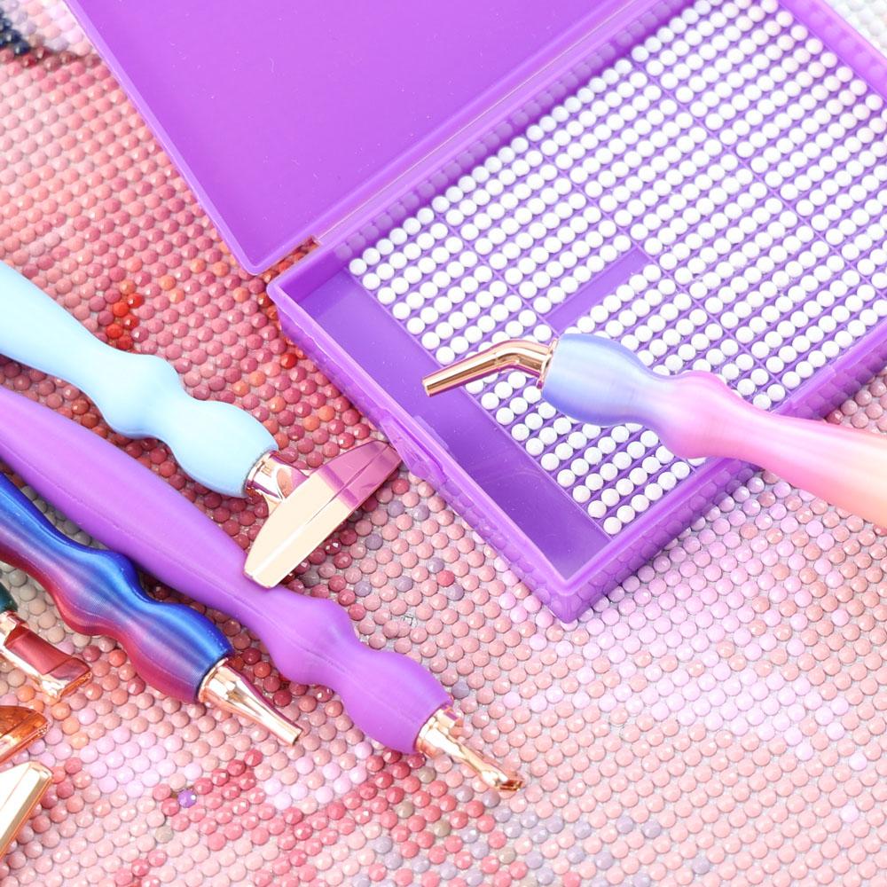 3 Stück 3D-Druck Diamantmalerei Punktbohrer Stift Werkzeugset mit 12 Stück Roségold Metallstiftspitzen & 6 Stück Klebeknete für Diamantkunst